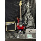 Sazhane Kırmızı Elektro Gitar Full Set – 15W Bluetooth Amfi