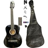 Sazhane Orta Kalite 4/4 Klasik Gitar Seti Bndrs (Kılıf-Pena-Kapo-Askı-Nota Sticker-Pena Şarjör-Burgu Çevirgeç) - siyah