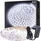 SB-6501 Şerit LED Işık Aydınlatma Seti Aç/kapa Butonlu, Adaptörlü, Mutfak Tezgah, Çalışma Masası, Dolap ve Raf Işıklandırma, Dekoratif Aydınlatma (Beyaz, 500 Cm)