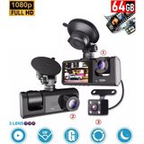 Sb Shopping 64GB Kamera 3 Kameralı (Yol + Araç Içi+ Arka) Fhd Video Kayıt Mikrofonlu Türkçe Cc-33