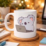 Sb Shopping Laptoplu Koala Desenli Porselen Kupa Model 111 – Sevimli Ofis Kupası , Çalışanlara Özel Tatlı Hediy - Renkli