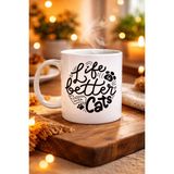 Sb Shopping Life Is Better With Cats – Kedi Severlere Özel Porselen Kupa Model 59 Sevimli Tasarım Hediyelik Kah - Renkli