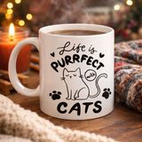 Sb Shopping Life Is Purrfect With Cats – Kedi Desenli Porselen Kupa Model 62 Sevimli Kedi Figürlü Kahve Kupası - Renkli