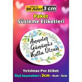 Sb Store Anneler Günü Ambalaj Hediye Paket Süsleme Etiketi Model 184 - 96 Adet 3cm - Çok Renkli - 3 cm - Pvc Etilket