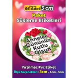 Sb Store Anneler Günü Ambalaj Hediye Paket Süsleme Etiketi Model 191 - 96 Adet 3cm - Çok Renkli - 3 cm - Pvc Etilket