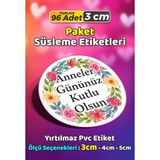 Sb Store Anneler Günü Ambalaj Hediye Paket Süsleme Etiketi Model 199 - 96 Adet 3cm - Çok Renkli - 3 cm - Pvc Etilket