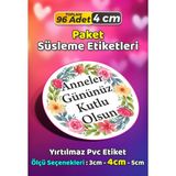 Sb Store Anneler Günü Ambalaj Hediye Paket Süsleme Etiketi Model 199 - 96 Adet 4cm - Çok Renkli - 4 cm - Pvc Etilket