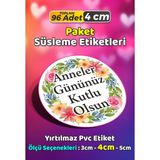Sb Store Anneler Günü Ambalaj Hediye Paket Süsleme Etiketi Model 200 - 96 Adet 4cm - Çok Renkli - 4 cm - Pvc Etilket