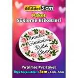 Sb Store Anneler Günü Ambalaj Hediye Paket Süsleme Etiketi Model 239 - 96 Adet 3cm - Çok Renkli - 3 cm - Pvc Etilket
