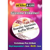 Sb Store Anneler Günü Ambalaj Hediye Paket Süsleme Etiketi Model 258 - 96 Adet 4cm - Çok Renkli - 4 cm - Pvc Etilket