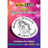 Sb Store Anneler Günü Ambalaj Hediye Paket Süsleme Etiketi Model 26 - 96 Adet 4cm - Çok Renkli - 4 cm - Pvc Etilket
