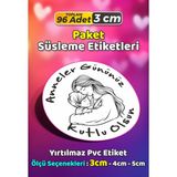 Sb Store Anneler Günü Ambalaj Hediye Paket Süsleme Etiketi Model 43 - 96 Adet 3cm - Çok Renkli - 3 cm - Pvc Etilket