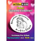 Sb Store Anneler Günü Ambalaj Hediye Paket Süsleme Etiketi Model 44 - 96 Adet 4cm - Çok Renkli - 4 cm - Pvc Etilket