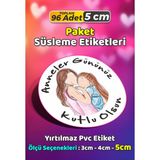 Sb Store Anneler Günü Ambalaj Hediye Paket Süsleme Etiketi Model 47 - 96 Adet 5cm - Çok Renkli - 5 cm - Pvc Etilket