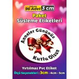 Sb Store Anneler Günü Ambalaj Hediye Paket Süsleme Etiketi Model 80 - 96 Adet 3cm - Çok Renkli - 3 cm - Pvc Etilket