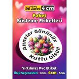 Sb Store Anneler Günü Ambalaj Hediye Paket Süsleme Etiketi Model 83 - 96 Adet 4cm - Çok Renkli - 4 cm - Pvc Etilket