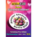 Sb Store Anneler Günü Ambalaj Hediye Paket Süsleme Etiketi Model 83 - 96 Adet 5cm - Çok Renkli - 5 cm - Pvc Etilket