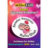 Sb Store Anneler Günü Ambalaj Hediye Paket Süsleme Etiketi Model 94 - 96 Adet 3cm - Çok Renkli - 3 cm - Pvc Etilket