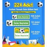 Sb Store Futbol Temalı Okul Kreş İsim Etiketi Kalem Defter Özel İsim Yazılabilen Etiket Seti Model 34 - 224 Adet