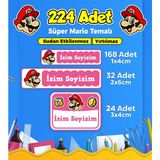 Sb Store Mario Okul Kreş Etiketi Kalem Defter Özel İsim Yazılabilen Etiket Seti Model 75 (224 Adet)