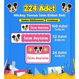 Sb Store Mickey Mouse Okul Kreş İsim Etiketi Kalem Defter Özel İsim Yazılabilen Etiket Seti Model 12 - 224 Adet