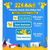 Sb Store Pikachu Okul Kreş İsim Etiketi Kalem Defter Özel İsim Yazılabilen Etiket Seti Model 42 - 224 Adet