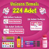 Sb Store Unicorn Okul Kreş İsim Etiketi Kalem Defter Özel İsim Yazılabilen Etiket Seti Model 4 - 224 Adet