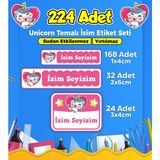 Sb Store Unicorn Okul Kreş İsim Etiketi Kalem Defter Özel İsim Yazılabilen Etiket Seti Model 47 - 224 Adet