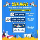 Sb Store Uzay Temalı Okul Kreş İsim Etiketi Kalem Defter Özel İsim Yazılabilen Etiket Seti Model 49 - 224 Adet