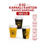 SB Ticaret Tek Kullanımlık Kapaklı Karton Bardak 8 Oz 100 Adet Sıcak İçecek Bardağı