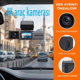 SBAID 4K Full Hd Araç Kamerası, 1,47 Inç 2,5d Kavisli IPS Ekran, Mobil Uygulama ile Wi-Fi Üzerinden Doğrudan Bağlantı, Sesli Kontrol, Yapay Zeka Destekli Çarpışma Önleme. Araç Içi Kameralar