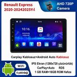 SBAID Conio Renault Express 2020-2025 Yıl uyumlu 1GB Ram 16GB Rom Hafıza Android Kablosuz Carplay Navigasyon Multimedya 9 Inç Ekran Hediye görüş kamerası Hediye Çerçevesi 1+16 - Siyah