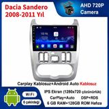 SBAID Dacia Sandero 2008-2011 Yıl Uyumlu 6GB Ram 128GB Rom Hafıza Android Kablosuz Carplay Navigasyon Multimedya 9 Inç Ekran Hediye Görüş Kamerası Hediye Çerçevesi 6+128 - geri görüş kamerası hediye, ----çerçeve hediye dahil