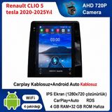SBAID Renault CLIO 5 Tesla 2020-2025 Yıl Uyumlu 4GB Ram 32GB Rom Hafıza Android Kablosuz Carplay Navigasyon Multimedya 9.7 Inç Tesla Ekran Hediye Görüş Kamerası Hediye Çerçevesi 4+32 - geri görüş kamerası hediye, ----çerçeve hediye dahil