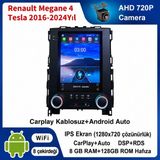 SBAID Renault Megane 4 Tesla 2016-2024 Yıl Uyumlu 8GB Ram 128GB Rom Hafıza Android Kablosuz Carplay Navigasyon Multimedya 9.7ınç Tesla Ekran Hediye Görüş Kamerası Hediye Çerçevesi 8+128 - geri görüş kamerası hediye, ----çerçeve hediye dahil