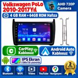 SBAID Volkswagen Polo 2010-2017 Yıl Uyumlu 4GB Ram 64GB Rom Hafıza Android Kablosuz Carplay Navigasyon Multimedya 9 Inç Ekran Hediye Görüş Kamerası Hediye Çerçevesi 4+64 - geri görüş kamerası hediye, ----çerçeve hediye dahil - 001-Renkli