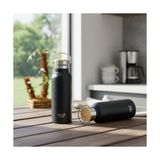 SBN - Store Prime Bambu Kapaklı Siyah Çelik Termos Matara - 500 ml Sızdırmaz Kilitli Mug - Doğal Ahşap Detaylı ve Soğuk Tutan Ofis Termosu