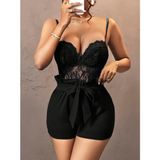 sbodurhome Ieg™ Kadın Siyah Kuşak ve Dantel Detaylı Fantezi Elbise 5143 - L - XL