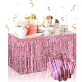 sbodurhome Kendinden Yapışkanlı Rose Gold Metalize Püsküllü Masa Eteği – 75 x 275 cm Parti Süslemesi - 1