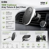 Sbs 15w Magsafe Araç İçi Kablosuz Şarjlı Telefon Tutucu Geri Çekilebilir Usb-c Kablo Havalandırma Izgarası İphone & Android Uyumlu Beyaz