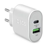 Sbs 1xUSB-A+1xUSB-C PD 20W Beyaz Seyahat Şarj Cihazı
