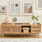 Scandi Tarzı Tv Ünitesi – Bombong 180 Cm, Ahşap & Rattan Detaylı - Bej