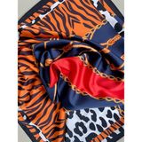 Scarf Animal Desenli Fular 70*70 cm - Lacivert - Kırmızı