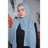 Scarf Şeffaf Simli Krinkıl Şifon Şal - Kot Mavisi -