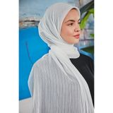 Scarf Şeffaf Simli Krinkıl Şifon Şal - Krem Rengi -