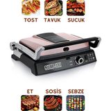 Schafer 2000 Watt 6 Dilim Kapasiteli Çıkarılabilir Plakalı 180 Derece Açılabilir Elektrikli Izgara ve Tost Makinesi, Özel Kaplama Döküm Plakalar - Rose Gold