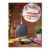 Schafer Bayev Hediyeli Kare Double Grıll Pan 34 Cm 2 Adet Large Saklama Kabı Seti