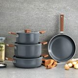 Schafer Ceramoni Seramik Tencere Seti 7 Parça-Gri - 20 - 24 - 26 cm