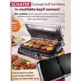 Schafer Concept Grill 2000 W Çıkarılabilir Yıkanabilir Yapışmaz Döküm Plaka Tost ve Izgara Makinesi Siyah 2S082-25007-SIY01