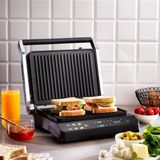 Schafer Digichef Tost ve Izgara Makinesi-Inox 2000W Yanmaz Yapışmaz Kaplı Döküm Plakalar ile